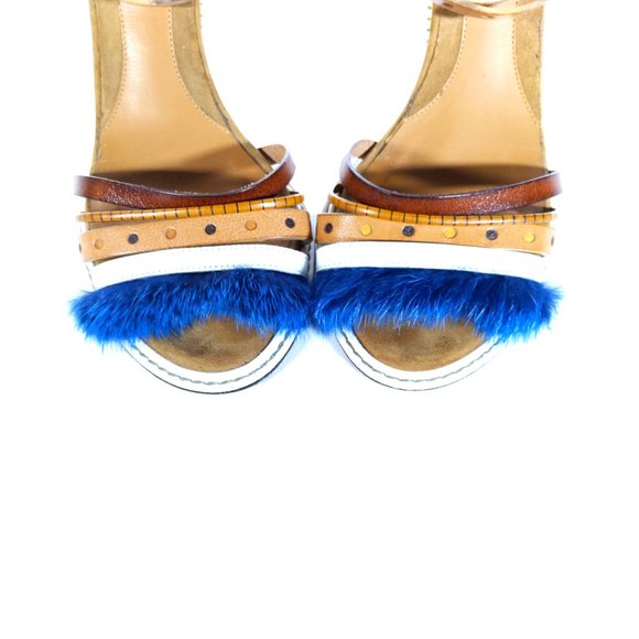 Vintage FENDI SHOES 36.5 Fur & Leather Ankle Wrap Sandal Size 6.5 - Picture 9 of 11